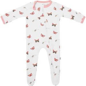 Kyte baby Girls White & Pink Butterfly Footed One-Piece